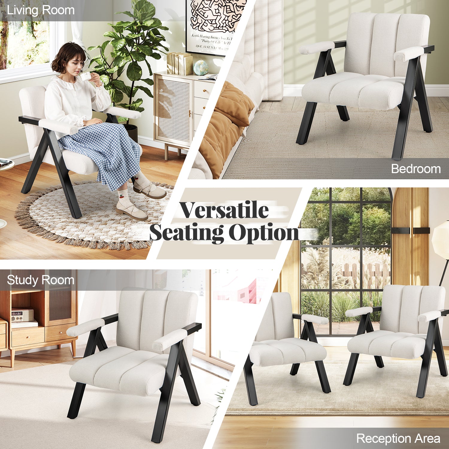 Oversized Accent Chair with Metal Frame and Armrests