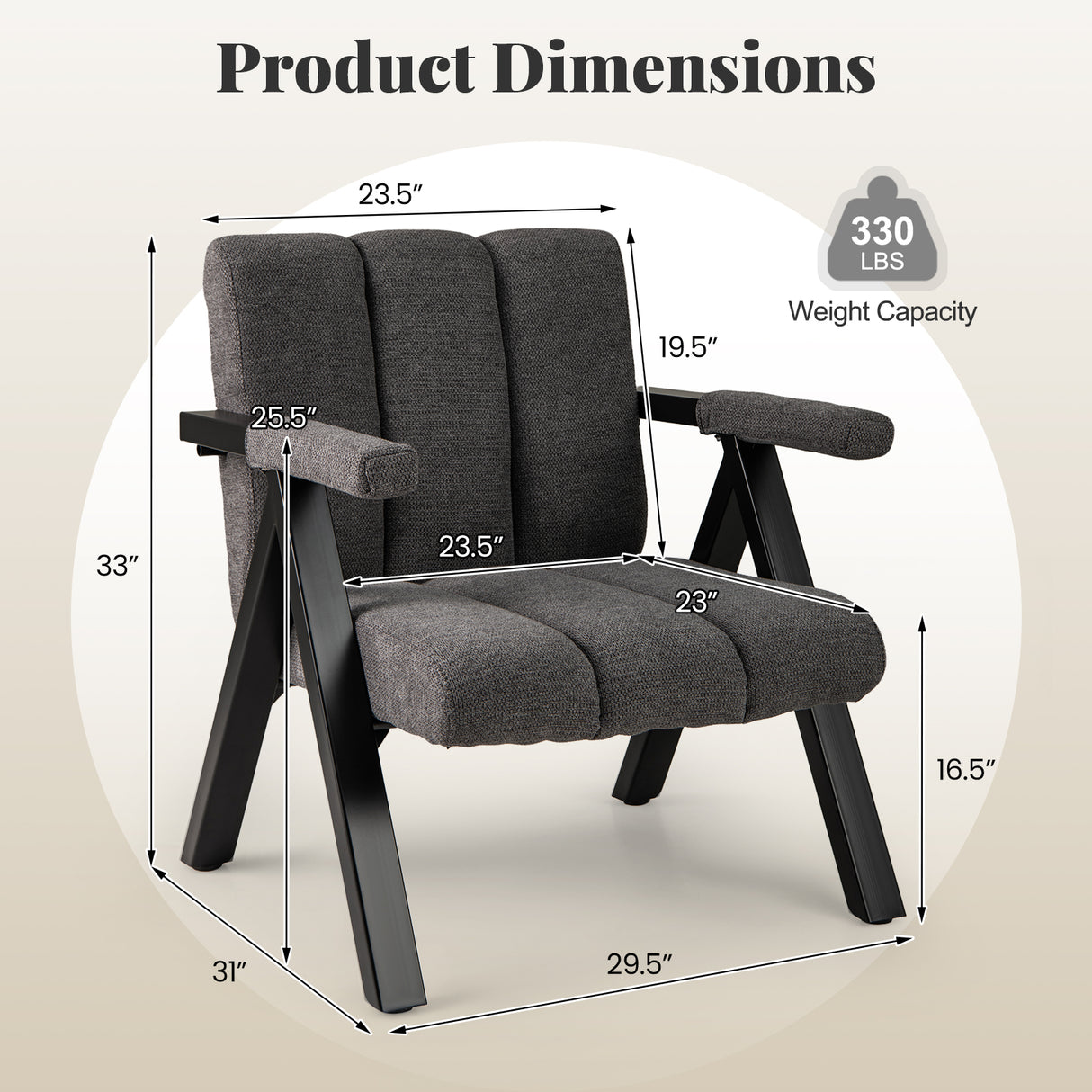 Oversized Accent Chair with Metal Frame and Armrests