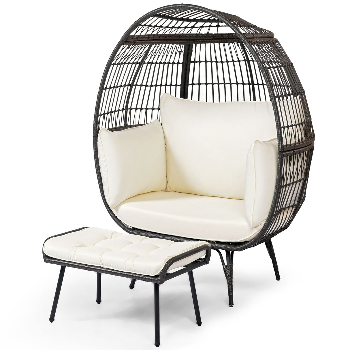 Oversized Patio Rattan Egg Lounge Chair with 4 Cushions