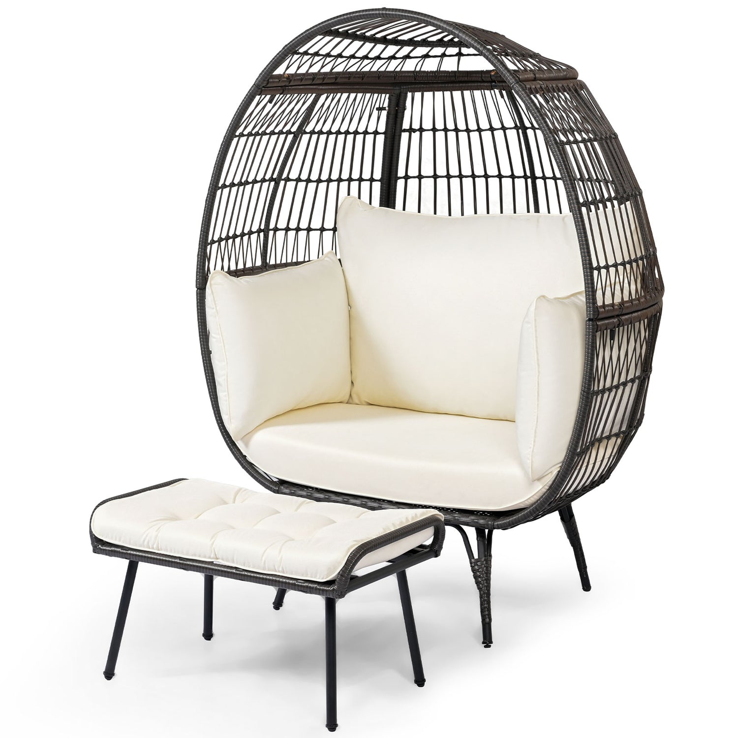 Oversized Patio Rattan Egg Lounge Chair with 4 Cushions