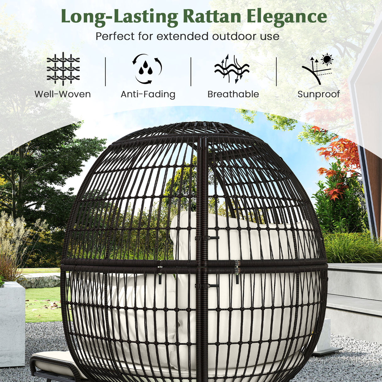 Oversized Patio Rattan Egg Lounge Chair with 4 Cushions