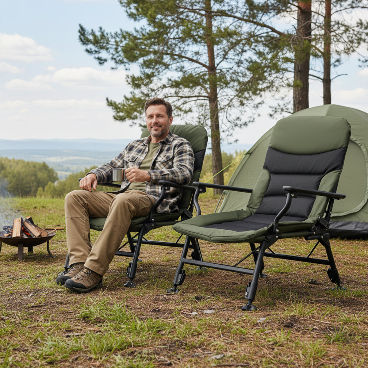 Oversized Foldable Fishing Chair for Adults with Armrest