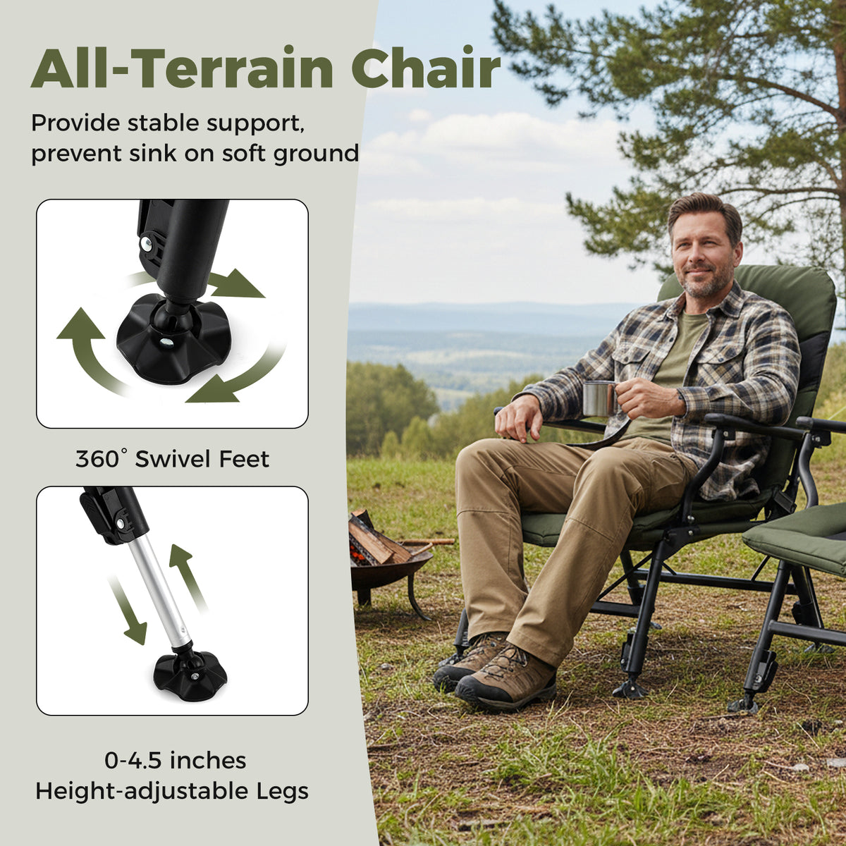 Oversized Foldable Fishing Chair for Adults with Armrest