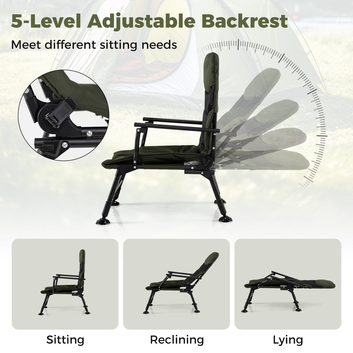 Oversized Foldable Fishing Chair for Adults with Armrest