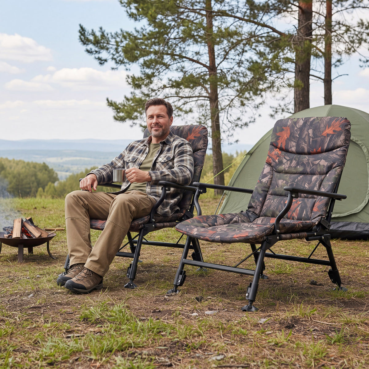 Oversized Foldable Fishing Chair for Adults with Armrest