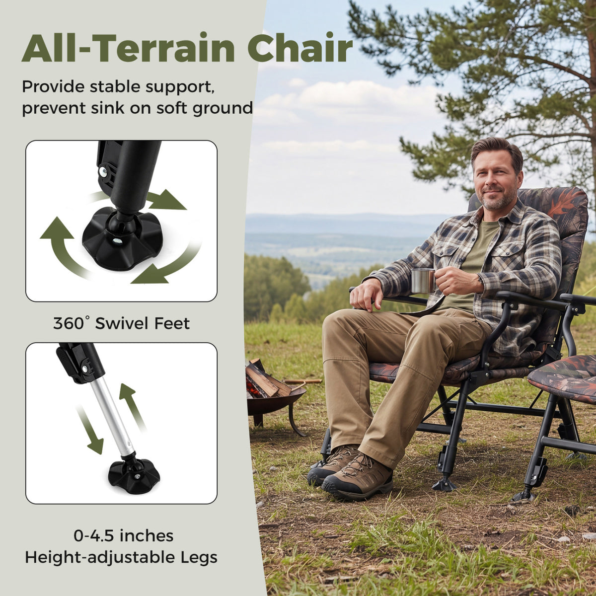 Oversized Foldable Fishing Chair for Adults with Armrest