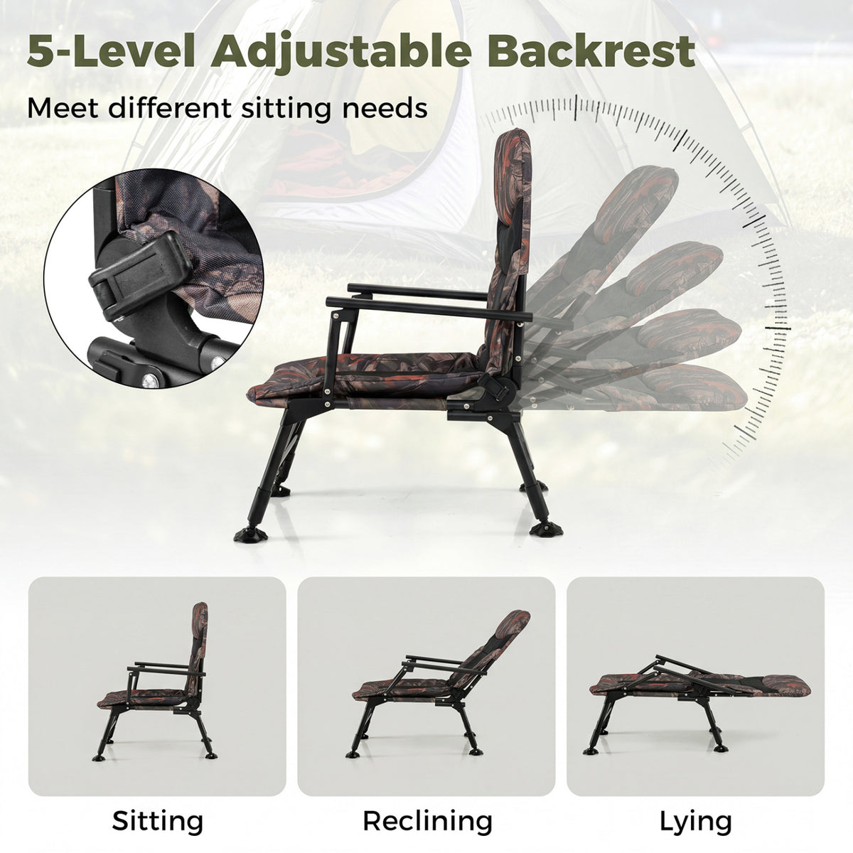 Oversized Foldable Fishing Chair for Adults with Armrest