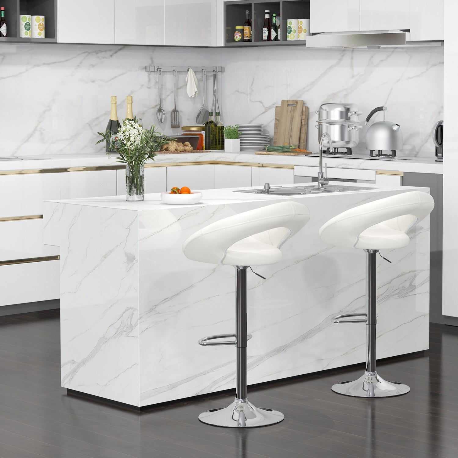 Height Adjustable Bar Stools Set of 2 with Hollow Back and Footrest