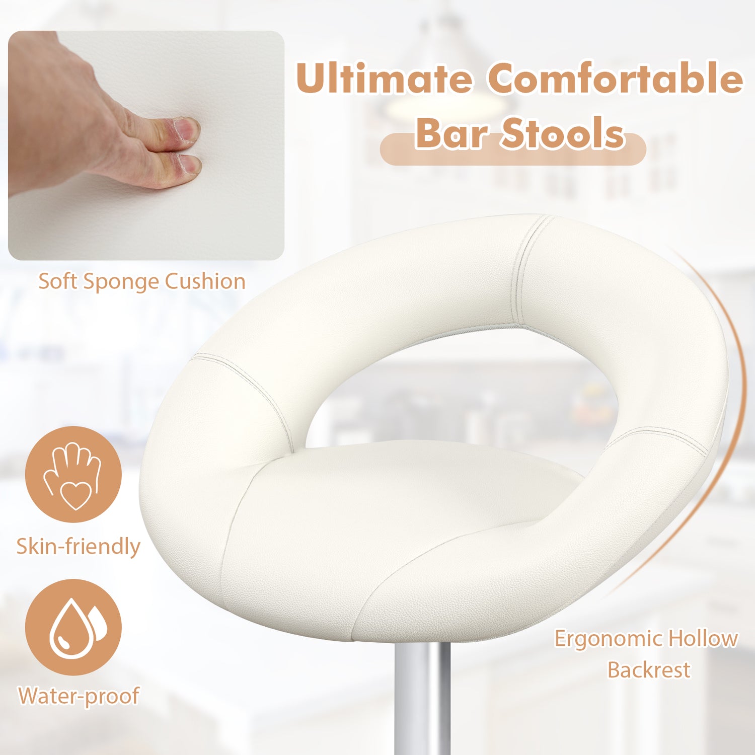 Height Adjustable Bar Stools Set of 2 with Hollow Back and Footrest