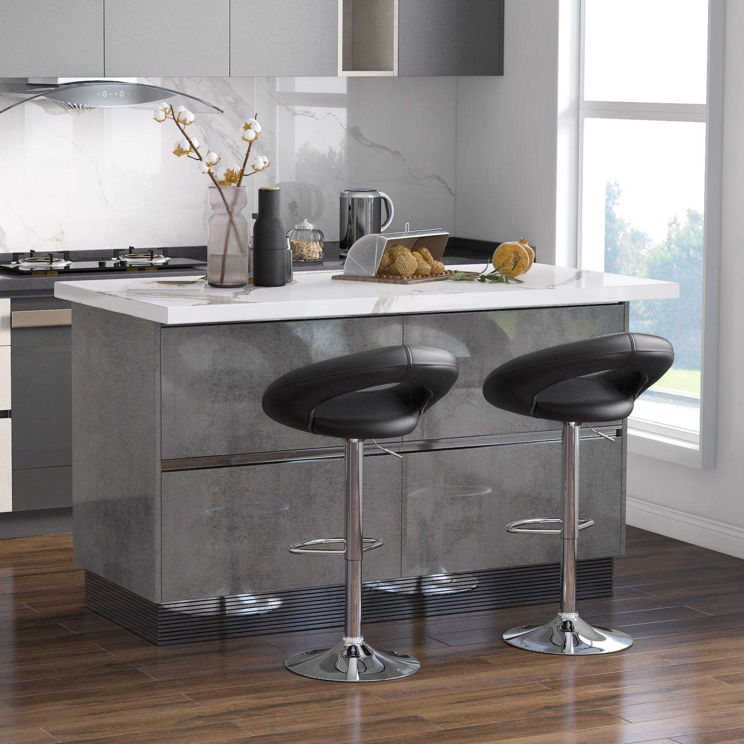 Height Adjustable Bar Stools Set of 2 with Hollow Back and Footrest