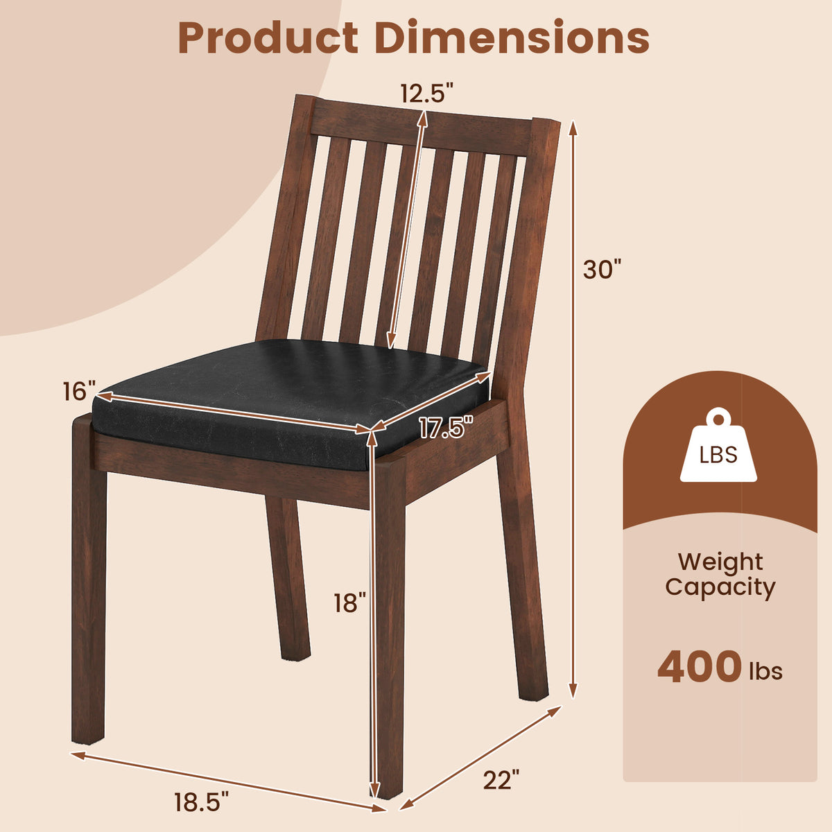 PU Leather Upholstered Dining Chair with Padded Seat Set of 2-Espresso