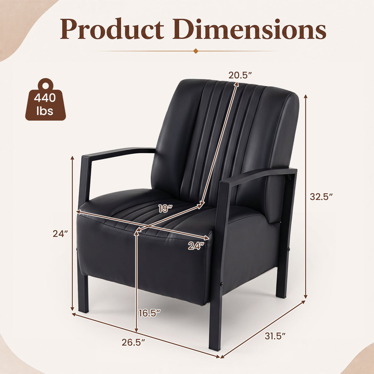 PU Leather Upholstered Armchair with Padded Seat and Back Comfy Lounge Reading Chair