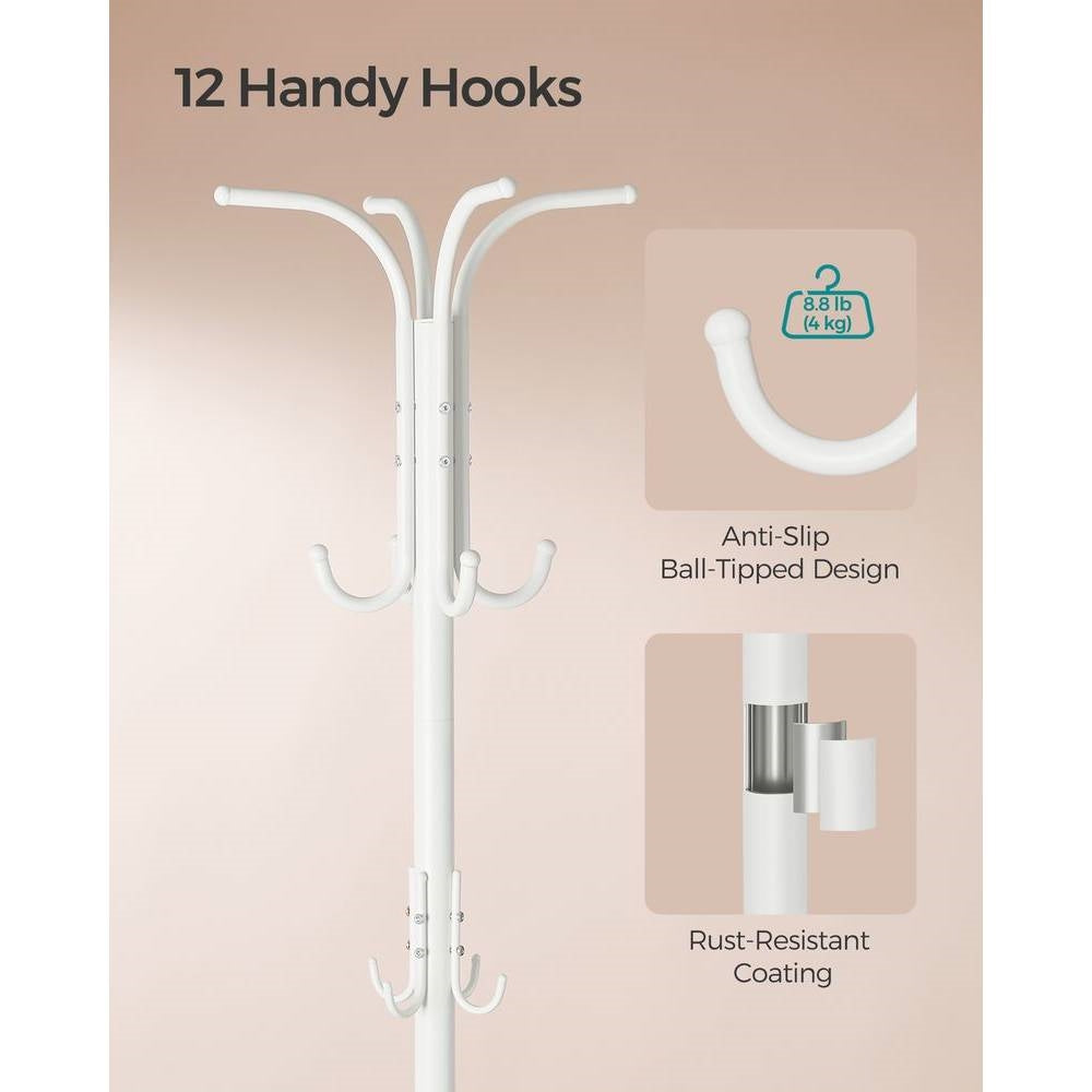 Heavy Duty White Metal Coat Rack with Umbrella Holder