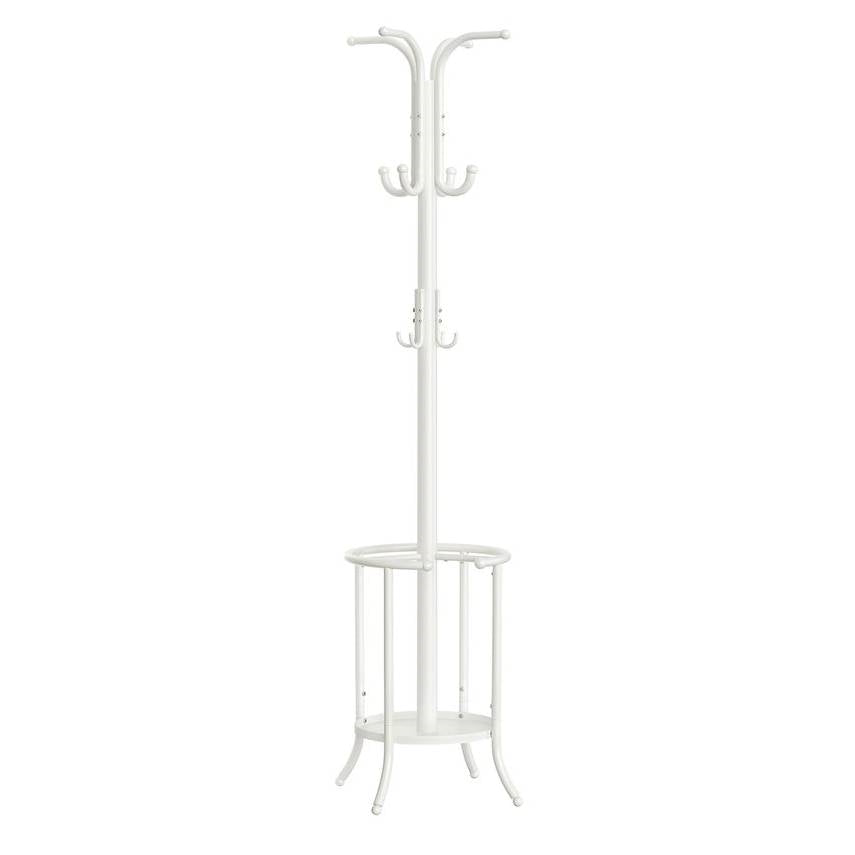 Heavy Duty White Metal Coat Rack with Umbrella Holder