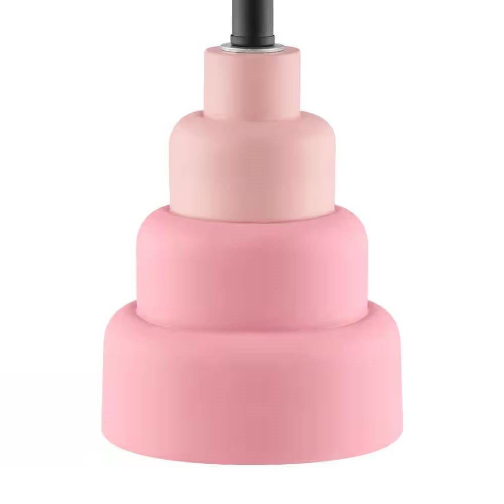 Small Pink Desk Light Table Lamp with White Fabric Shade for Bedside Nightstand