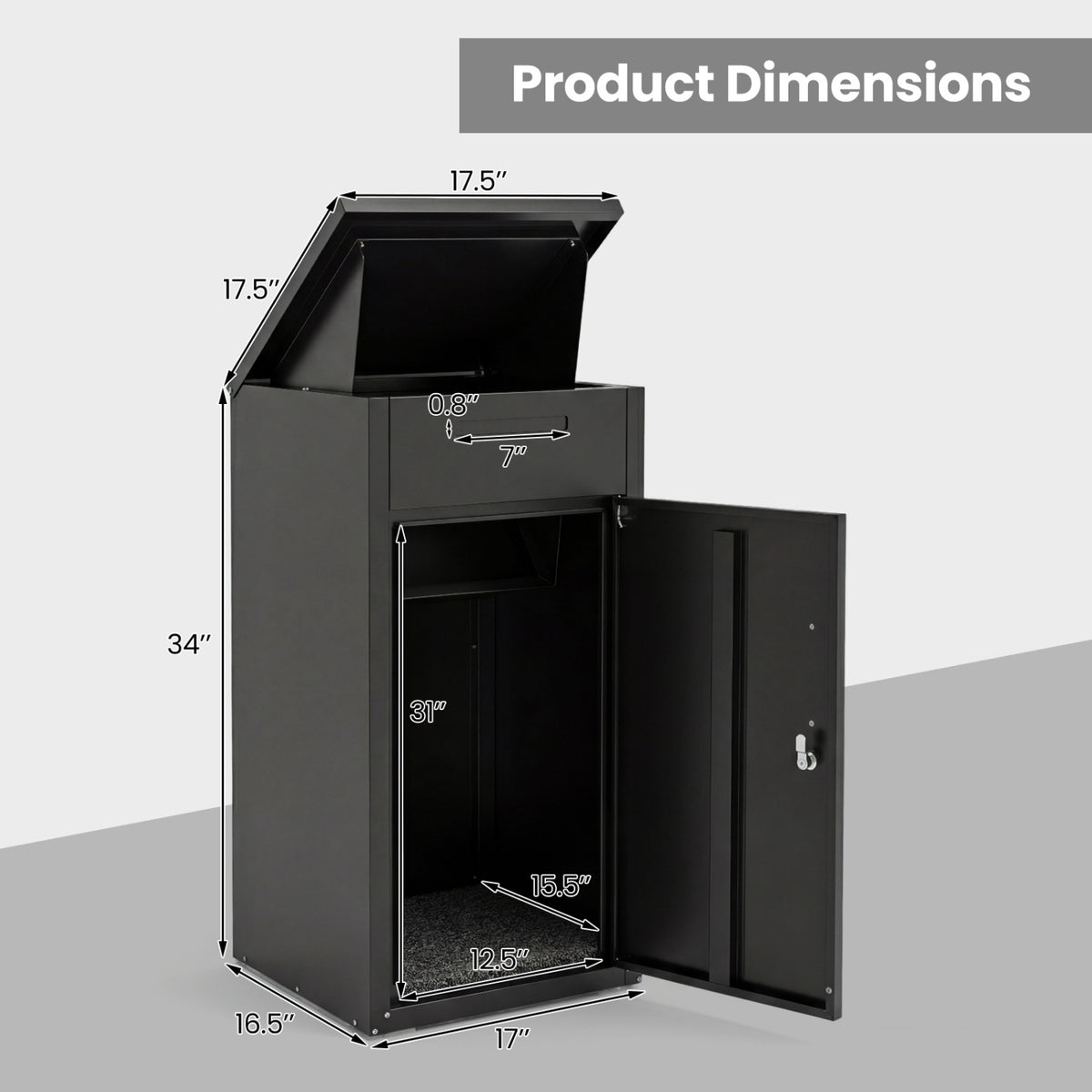 Package Delivery Box with Anti-Theft Board and Lockable Door-Black