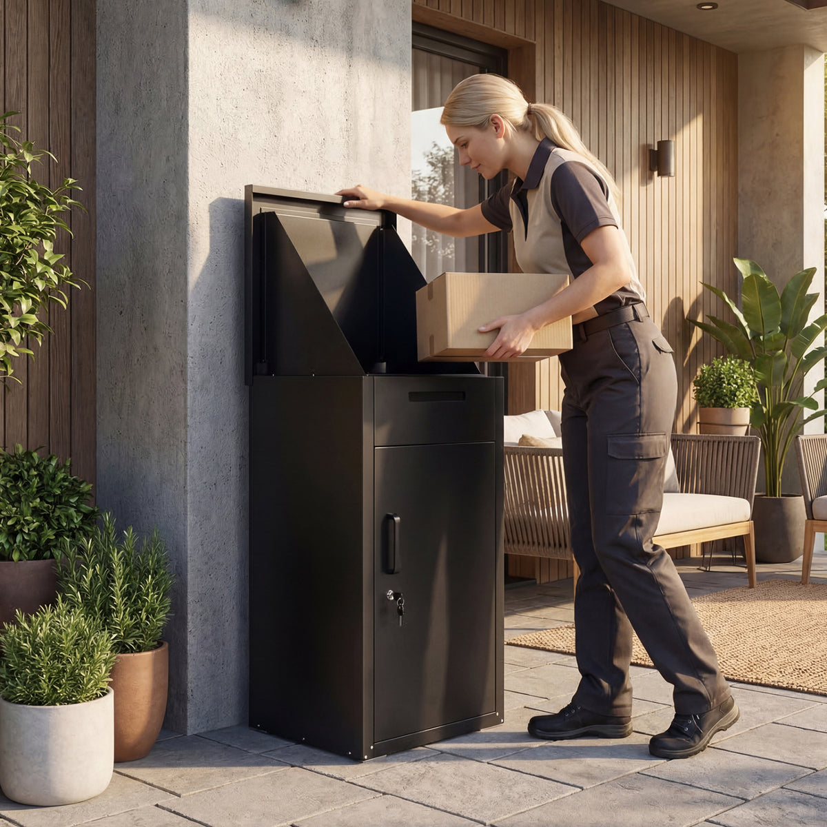 Package Delivery Box with Anti-Theft Board and Lockable Door-Black
