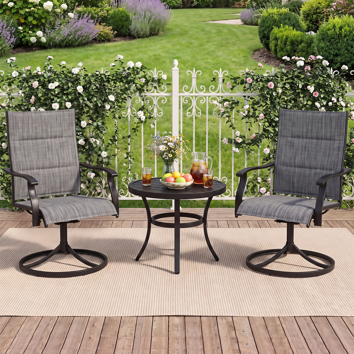 Padded Patio Swivel Chairs Set of 2 Ergonomic Outdoor Dining Chairs with Breathable Fabric
