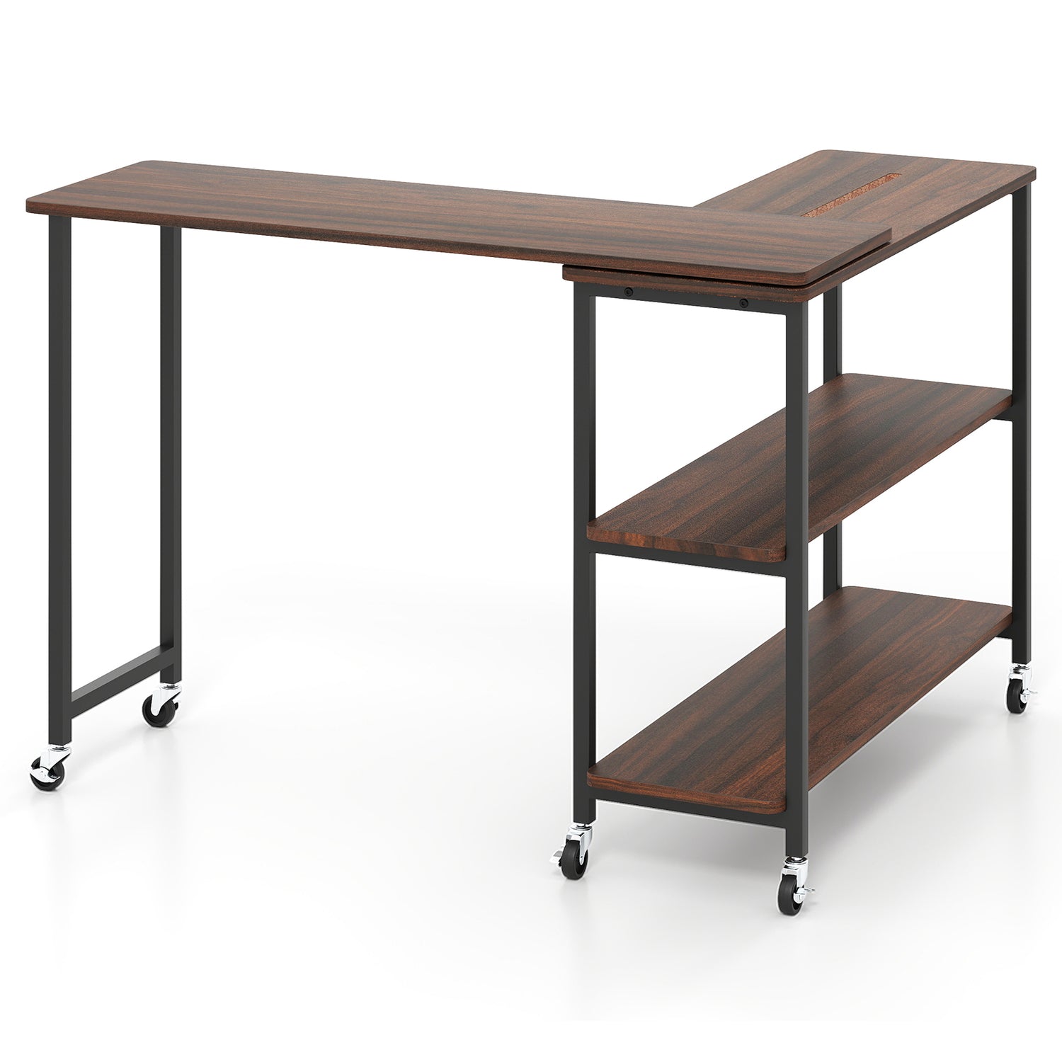 Large 360-Degree Free Rotating Sofa Side Table with Wheels and Storage Shelf
