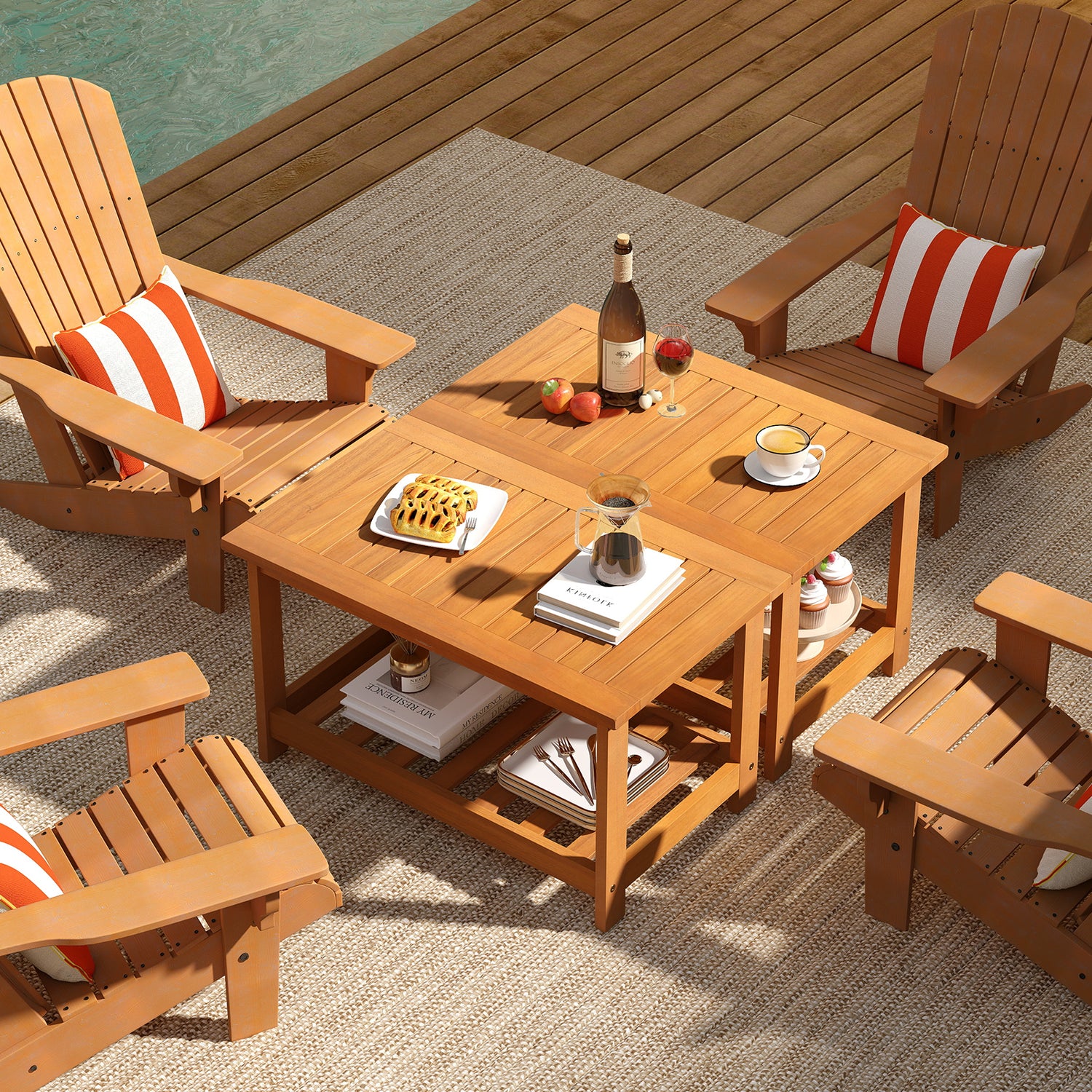 Patio Acacia Wood Coffee Table 2-Tier Rectangular Center Table
