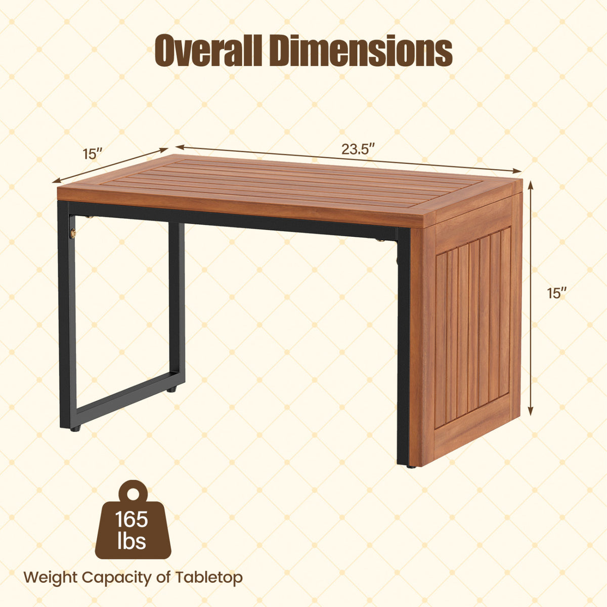 2-in-1 Convertible Patio Acacia Wood Side Table