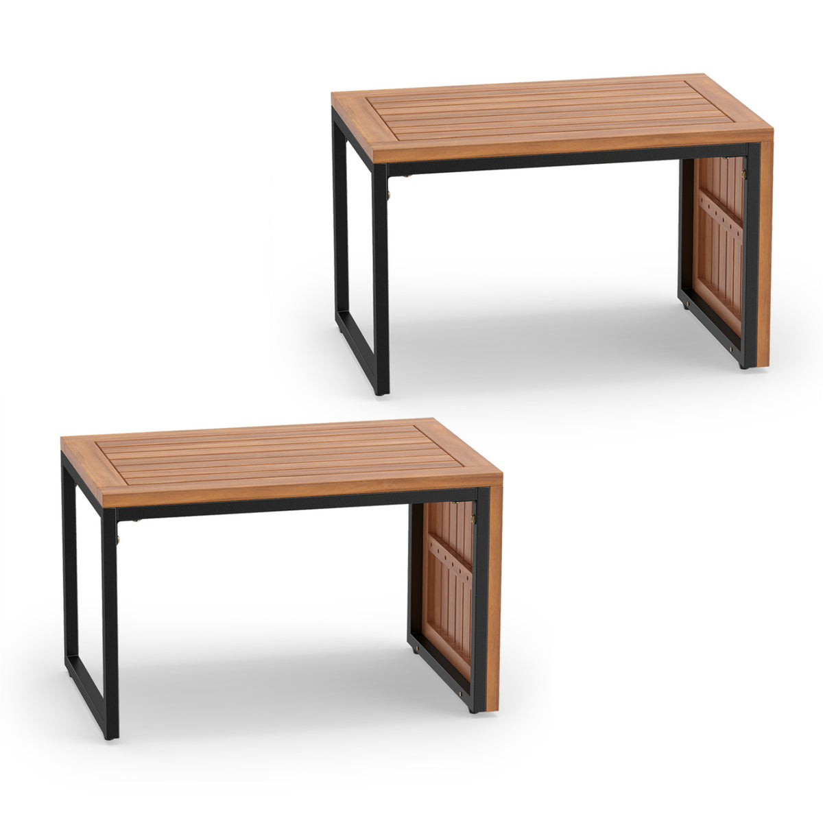 2-in-1 Convertible Patio Acacia Wood Side Table Set of 2