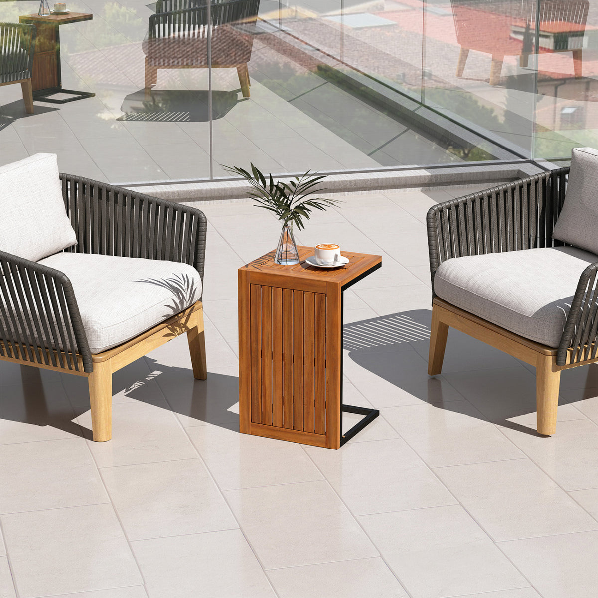 2-in-1 Convertible Patio Acacia Wood Side Table Set of 2