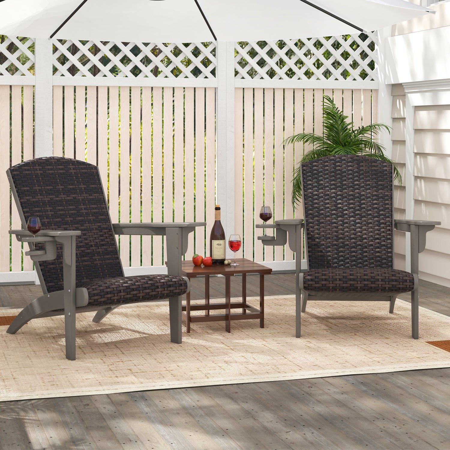 Patio Adirondack Chair with Rattan Padded Seat and Hidden Cupholder