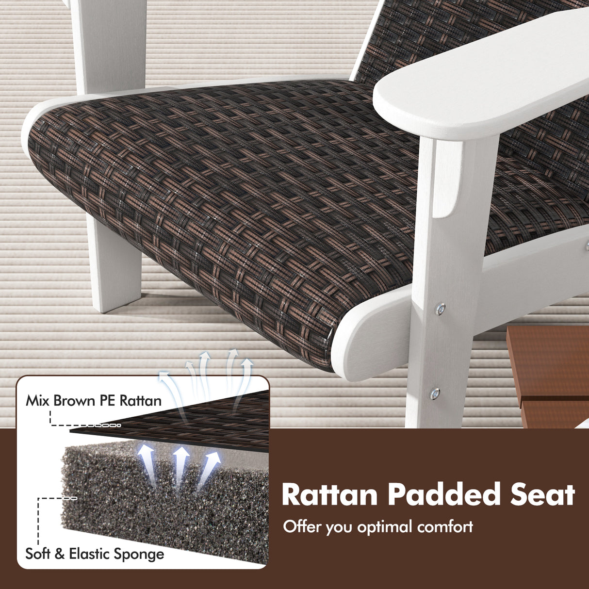 Patio Adirondack Chair with Rattan Padded Seat and Hidden Cupholder