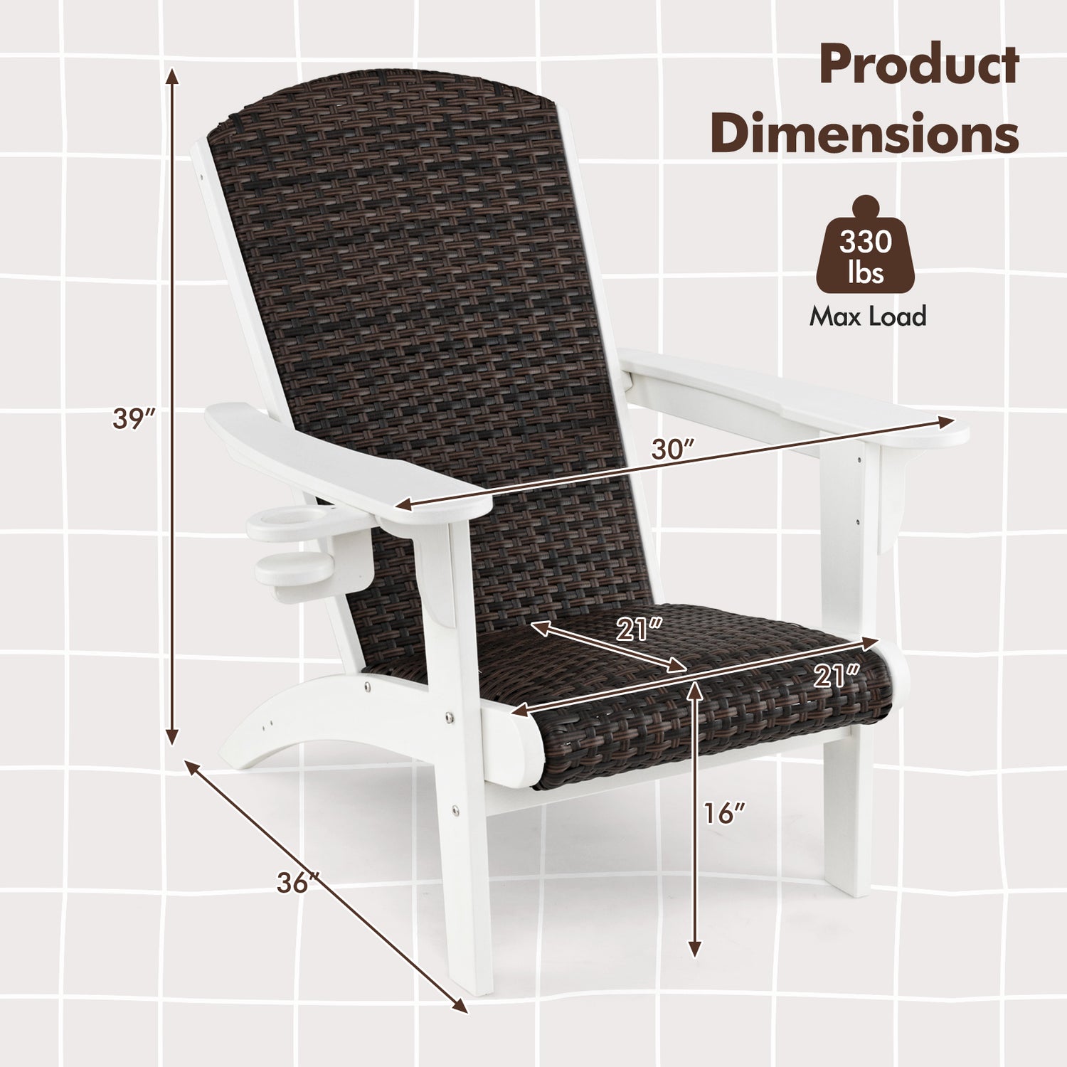 Patio Adirondack Chair with Rattan Padded Seat and Hidden Cupholder