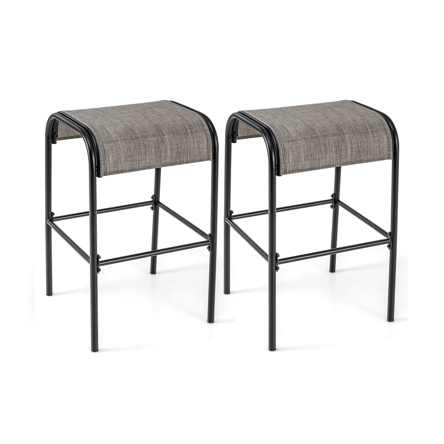 Set of 2/4 Patio Metal Bar Stools with Curved Fabric Seat