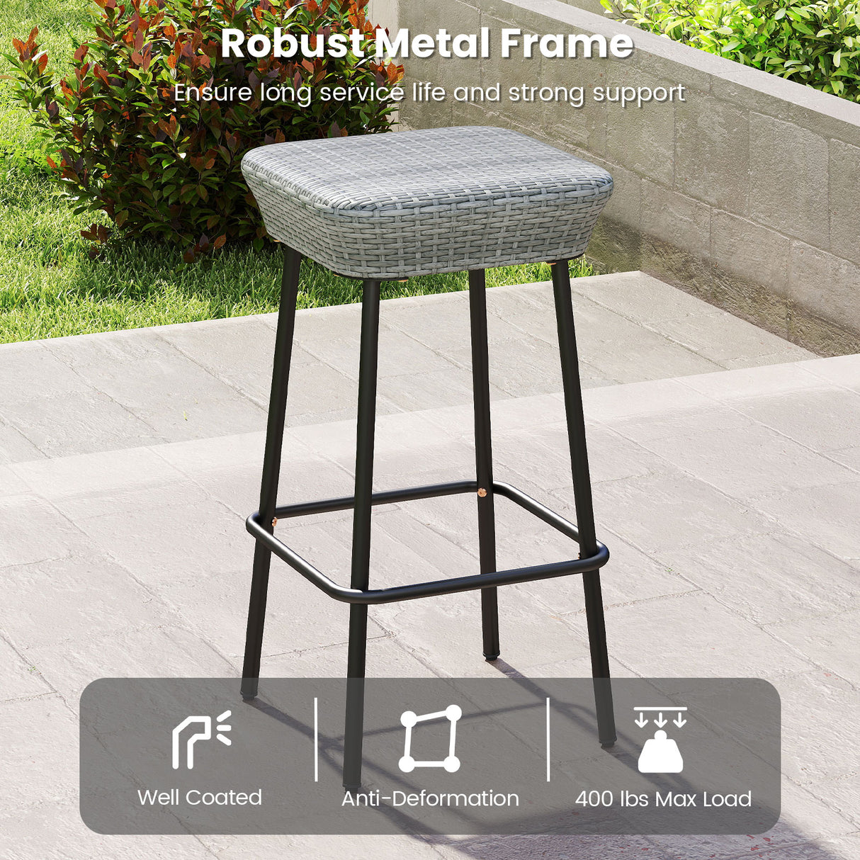 29.5 Inches Patio Bar Stools Set of 2 with Rattan Seat and Footrest