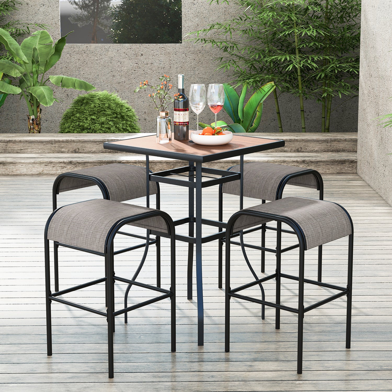 Set of 2/4 Patio Metal Bar Stools with Curved Fabric Seat