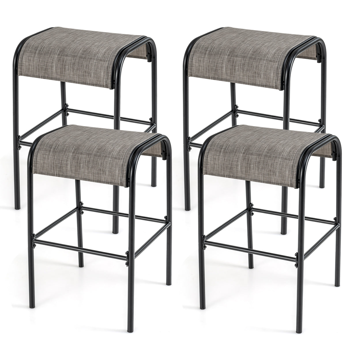 Set of 2/4 Patio Metal Bar Stools with Curved Fabric Seat