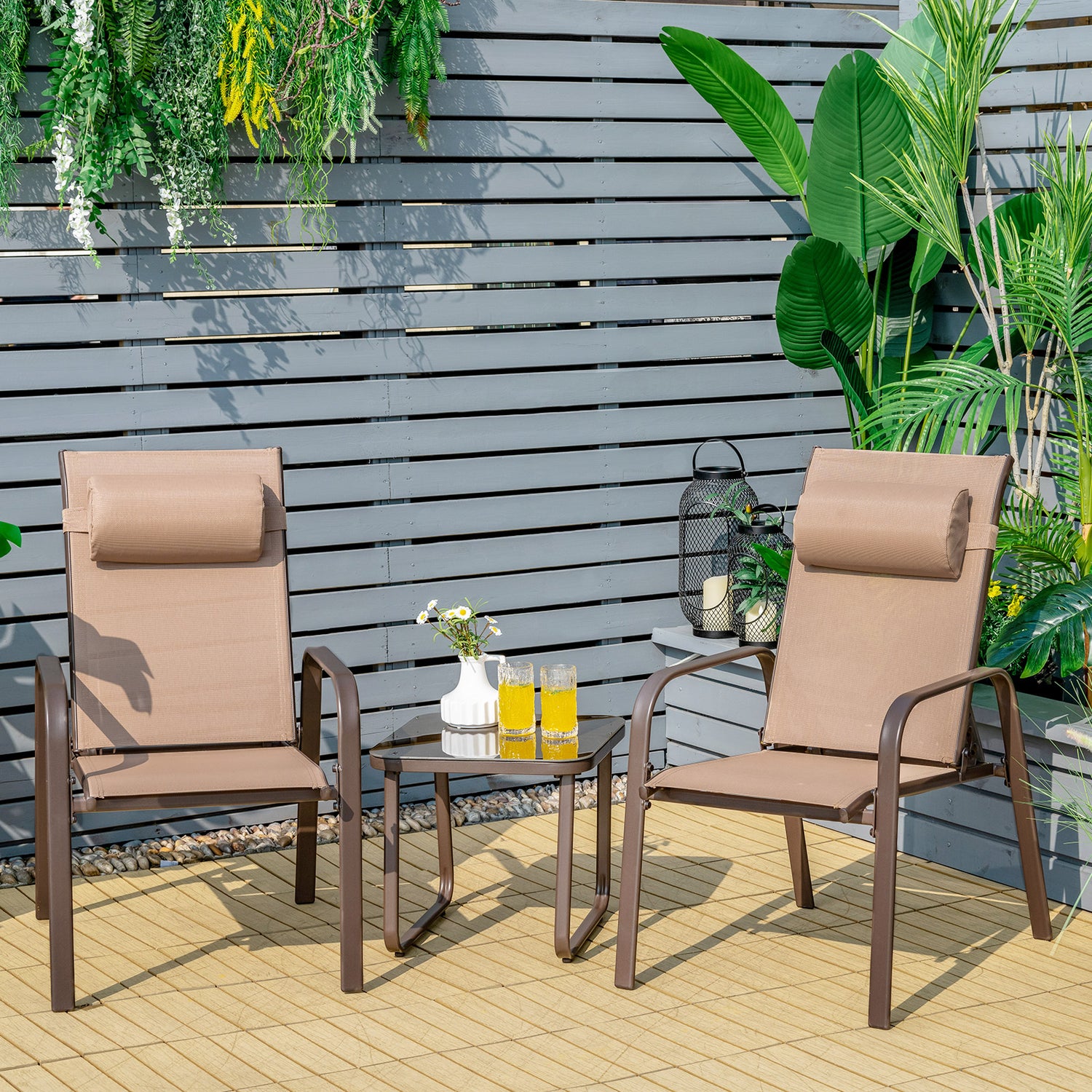 3 Pieces Patio Bistro Furniture Set with Adjustable Backrest