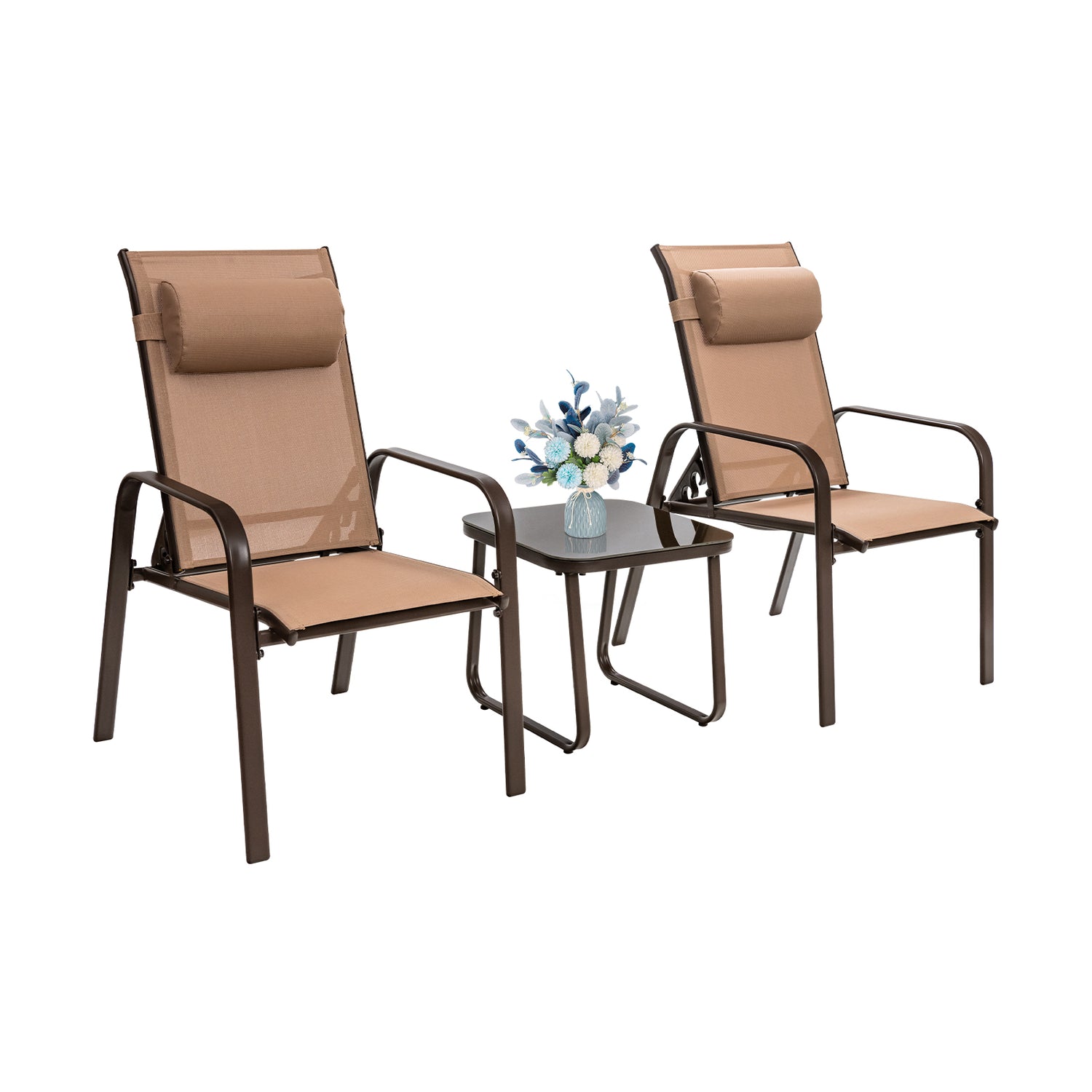 3 Pieces Patio Bistro Furniture Set with Adjustable Backrest