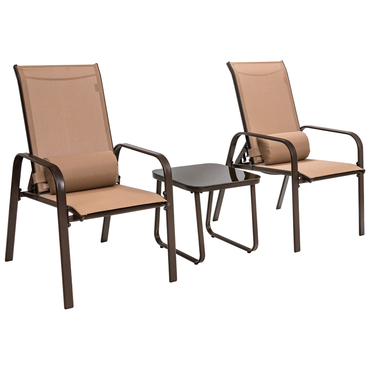 3 Pieces Patio Bistro Furniture Set with Adjustable Backrest