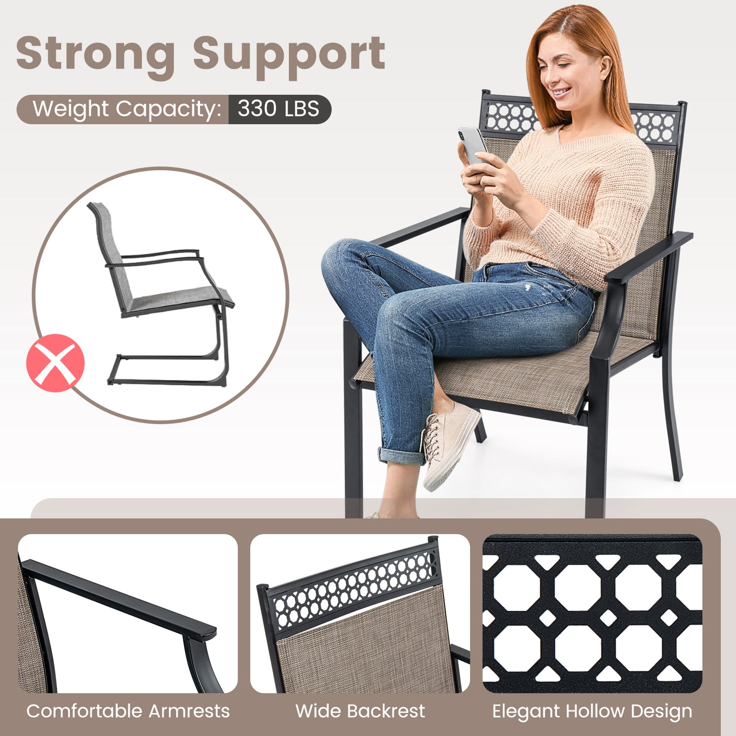 Patio Chairs Set of 2 with All Weather Breathable Fabric