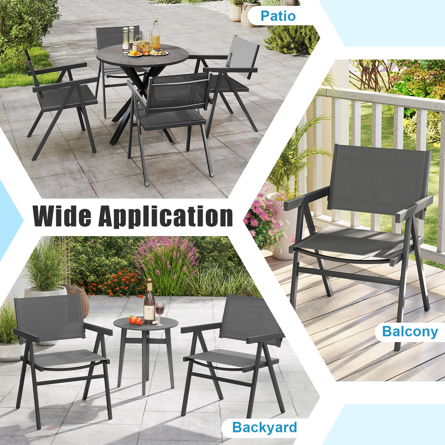 Patio Chairs Set of 2 Outdoor Dining Chair with Breathable Fabric Seat