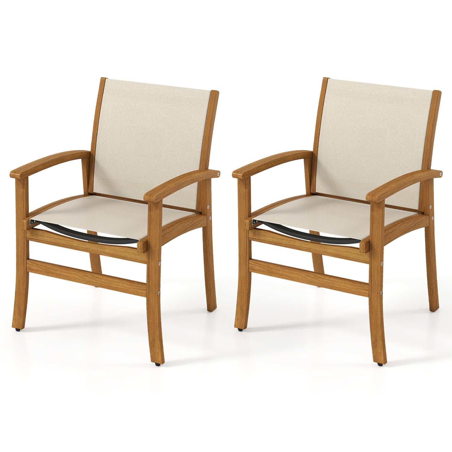 Set of 2 Patio Dining Chairs with Breathable Fabric and Acacia Wood Frame