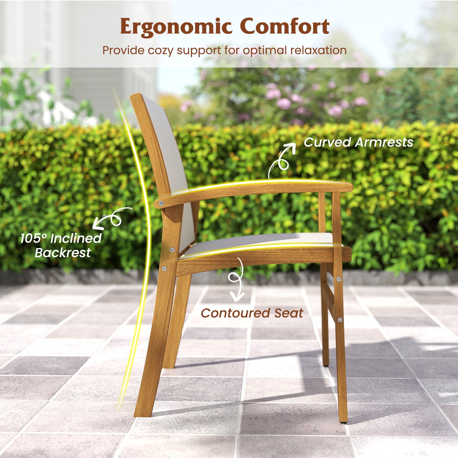 Set of 2 Patio Dining Chairs with Breathable Fabric and Acacia Wood Frame