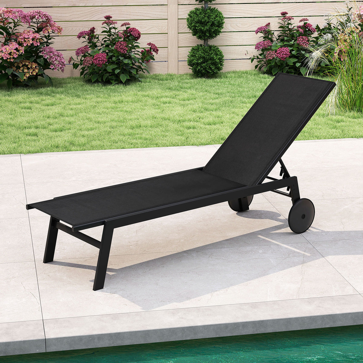 Patio Chaise Lounge Chair with Wheels and 6-Level Adjustable Backrest Set of 1/2