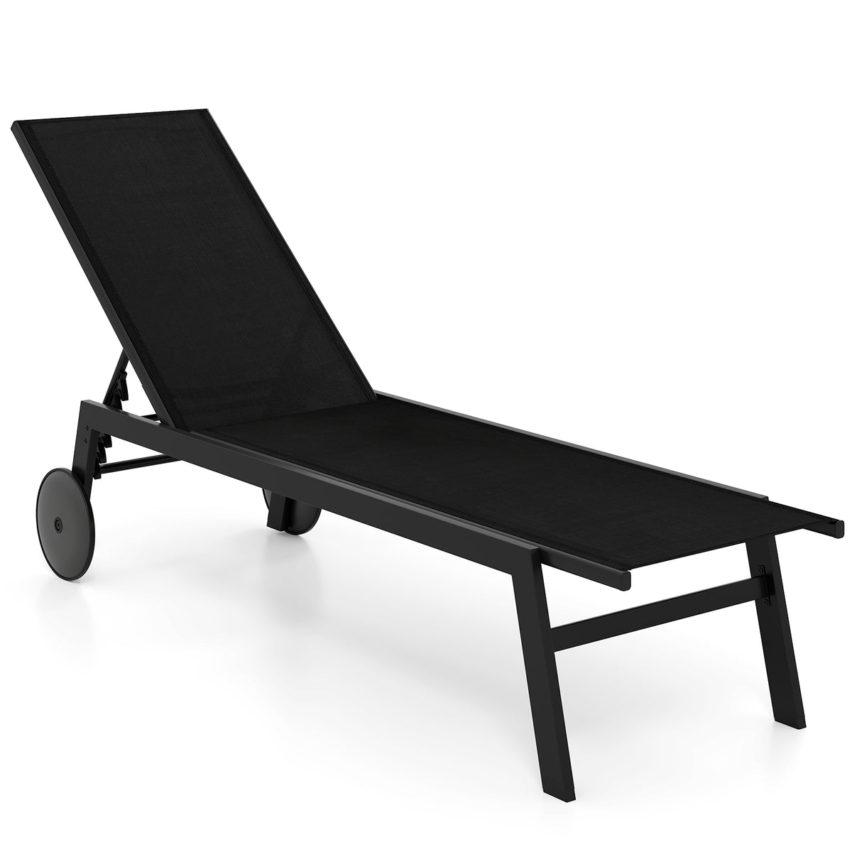 Patio Chaise Lounge Chair with Wheels and 6-Level Adjustable Backrest Set of 1/2