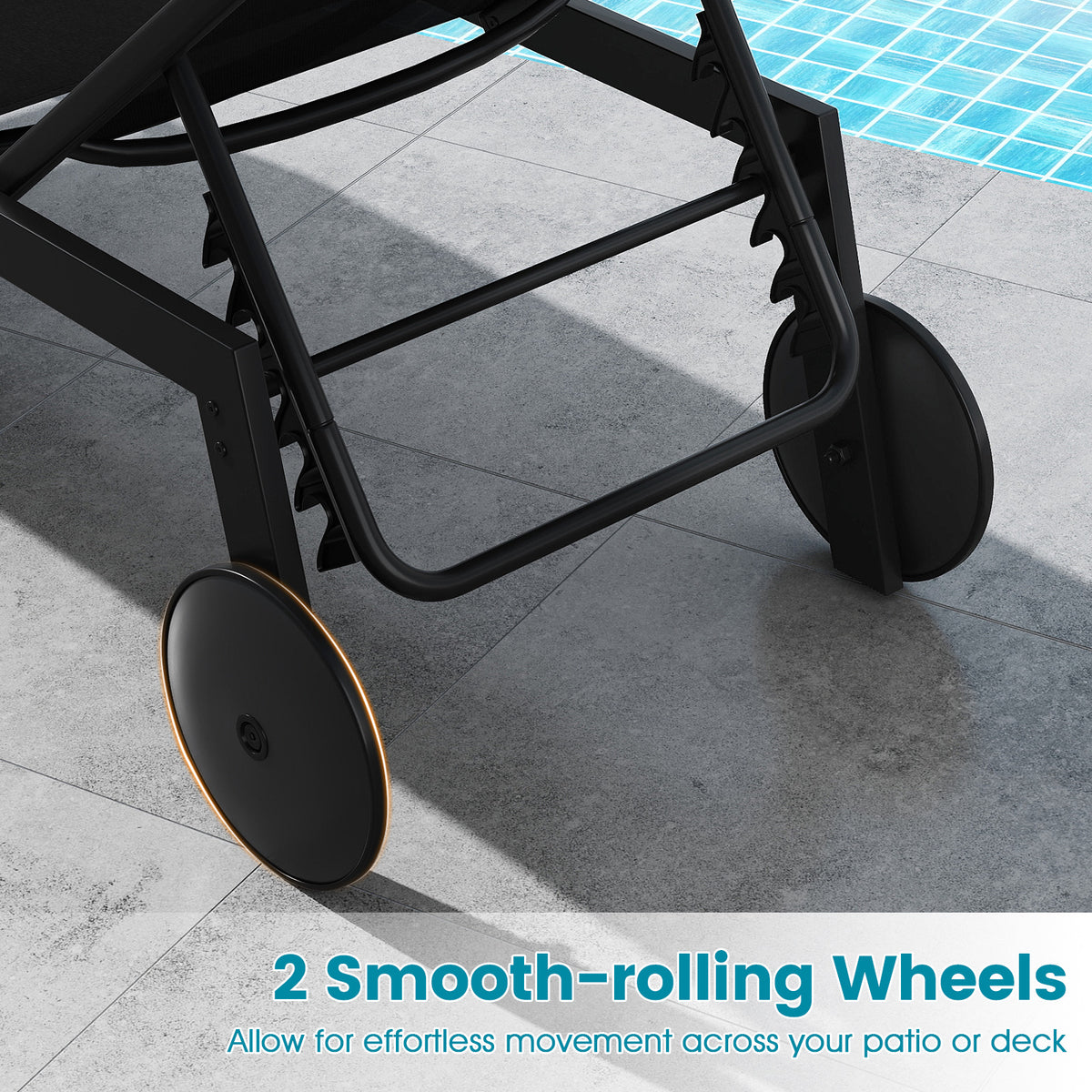 Patio Chaise Lounge Chair with Wheels and 6-Level Adjustable Backrest Set of 1/2