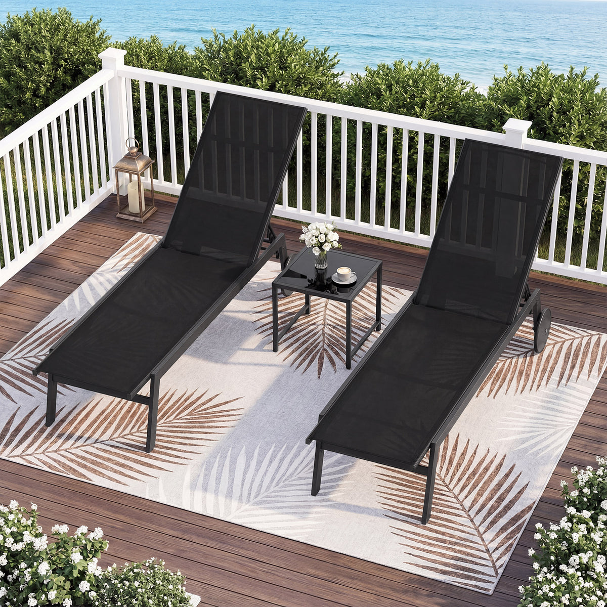 Patio Chaise Lounge Chair with Wheels and 6-Level Adjustable Backrest Set of 1/2