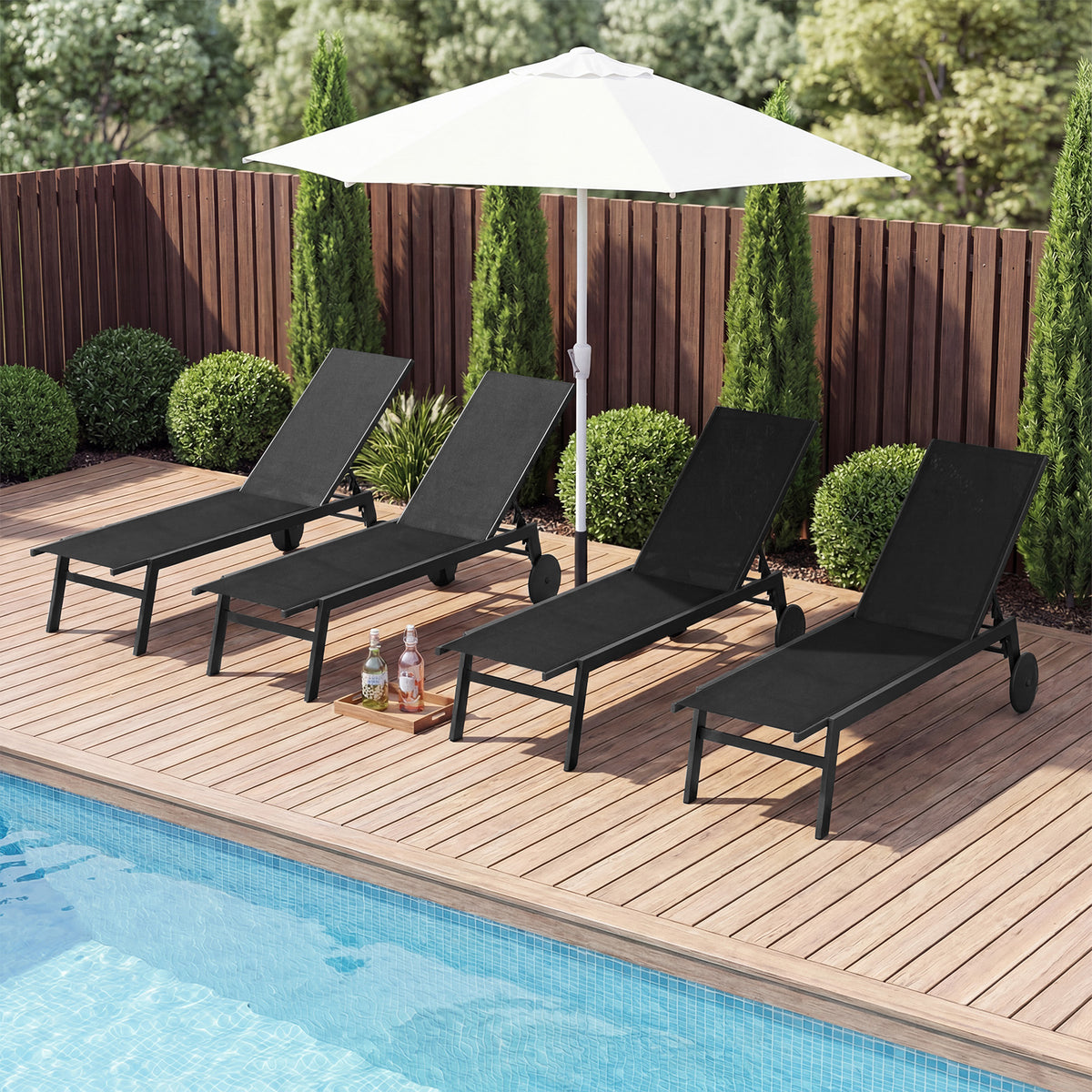 Patio Chaise Lounge Chair with Wheels and 6-Level Adjustable Backrest Set of 1/2
