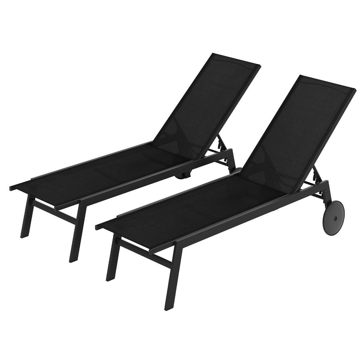Patio Chaise Lounge Chair with Wheels and 6-Level Adjustable Backrest Set of 1/2