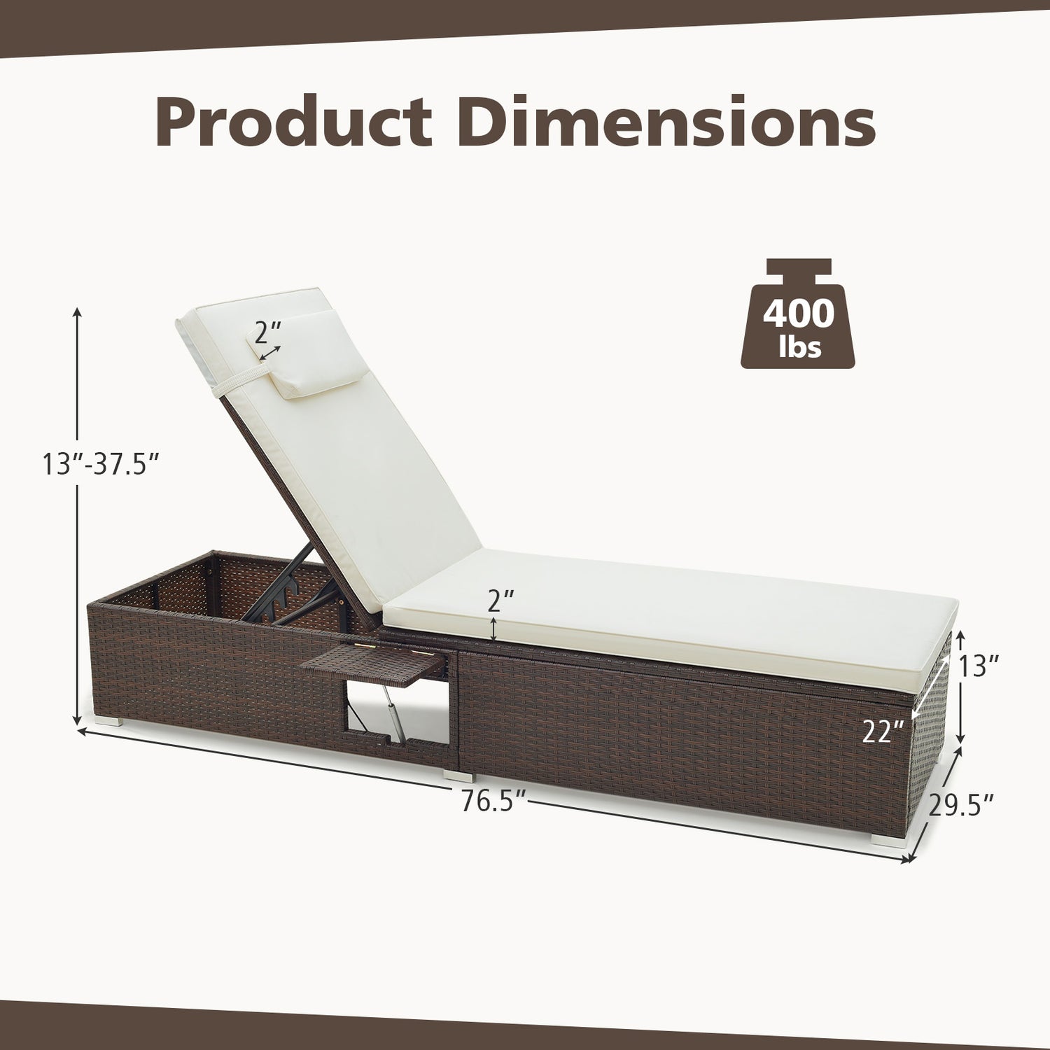 Outdoor PE RattanChaise Lounge with 6-level Backrest
