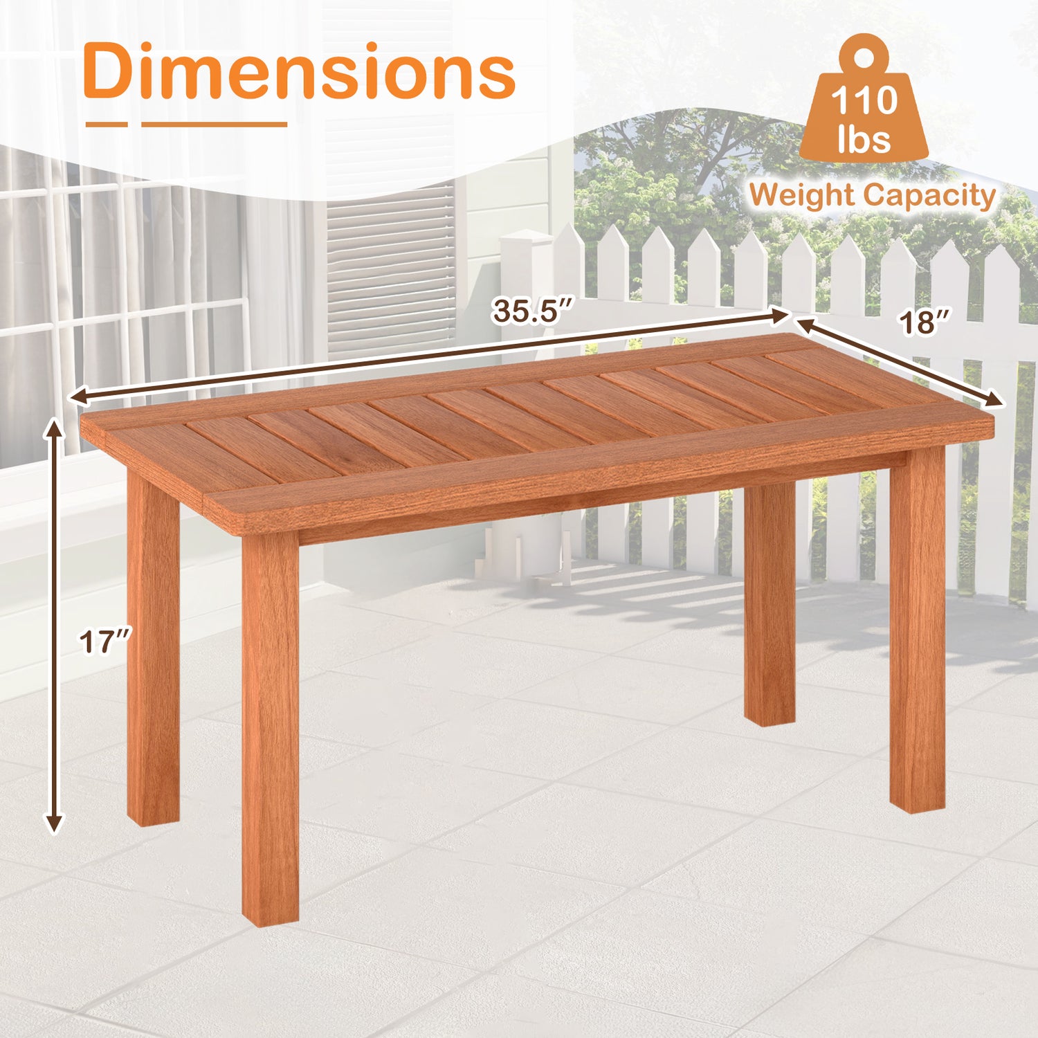 Patio Coffee Table with Slatted Tabletop for Deck Poolside