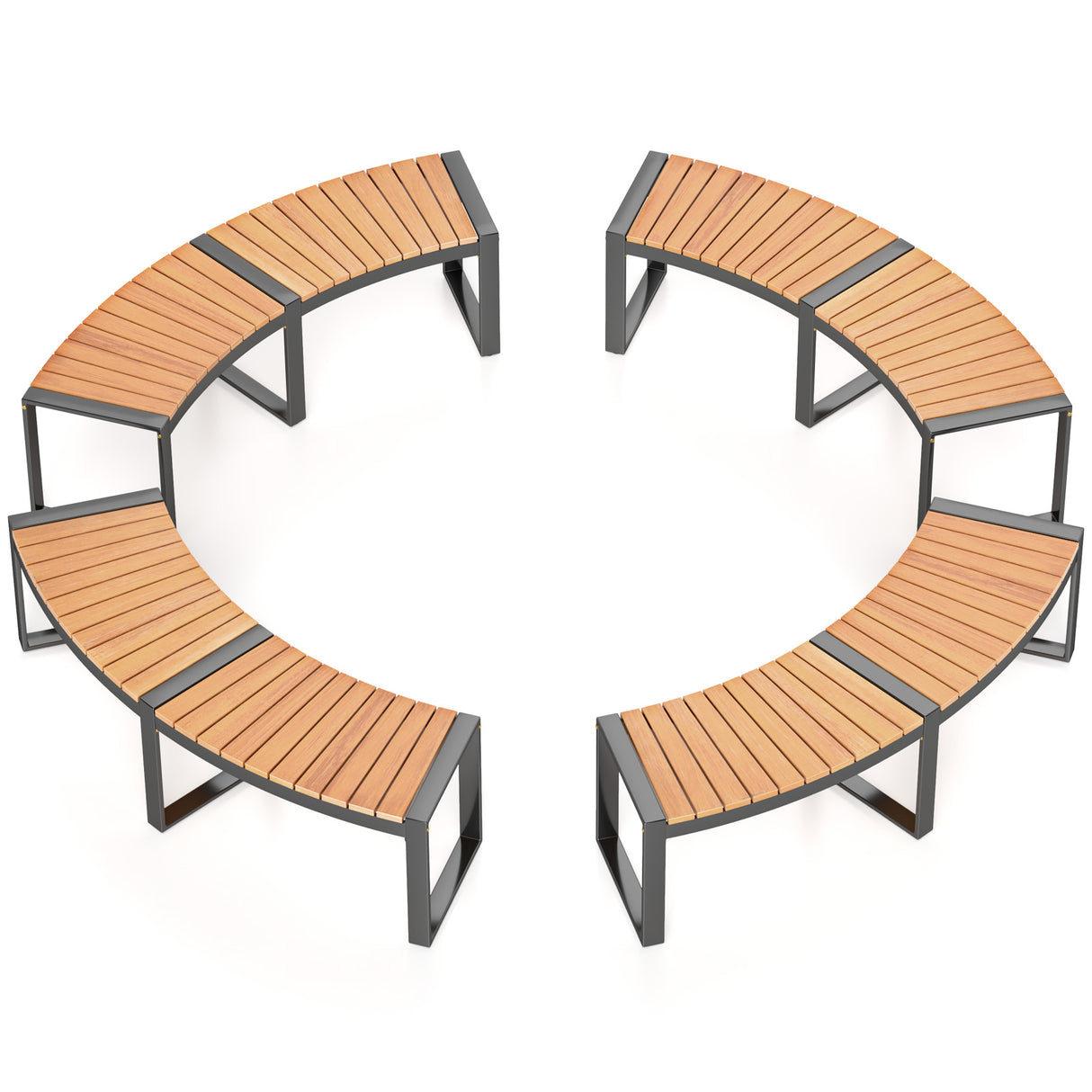 Patio Curved Bench with Slatted Seat and Metal Legs